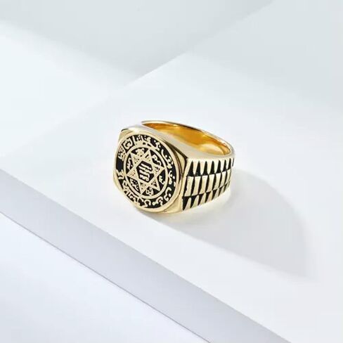 Mens Stainless Steel Star of David Hexagram Religious Ring Biker Band Jewelry-Silver-11 in Saudi Arabia
