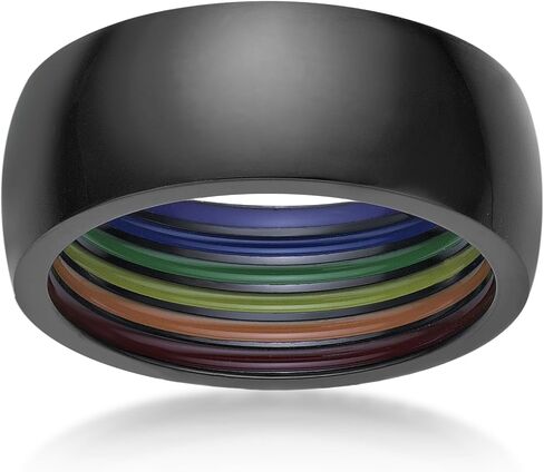 Metro Jewelry Black Zirconium Rainbow Inside Band Ring for Men - 8 MM Wide Band - Anniversary Ring Size 8 to 12 in Saudi Arabia