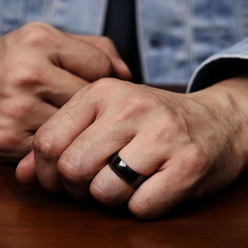 Metro Jewelry Black Zirconium Rainbow Inside Band Ring for Men - 8 MM Wide Band - Anniversary Ring Size 8 to 12 in Saudi Arabia