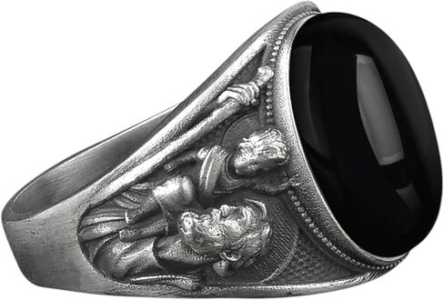 باي سيلفر ستون - خاتم سانت كريستوفر سيجنت للرجال من الفضة الاسترليني مع أحجار كريمة عين النمر الطبيعية، خواتم مجوهرات من الأحجار الكريمة المسيحية، خاتم هدية دينية للزوج in Kuwait