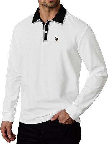 Men Pique Long Sleeve Polo Casual Business Doberman Embroidery Color Block Collared Shirt (S-XXL) in Saudi Arabia