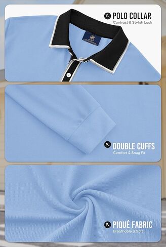 Men Pique Long Sleeve Polo Casual Business Doberman Embroidery Color Block Collared Shirt (S-XXL) in Saudi Arabia