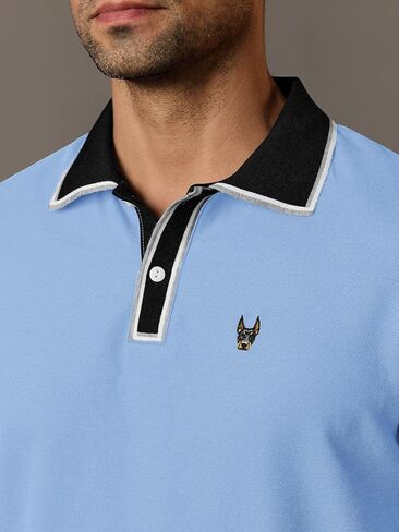Men Pique Long Sleeve Polo Casual Business Doberman Embroidery Color Block Collared Shirt (S-XXL) in Saudi Arabia
