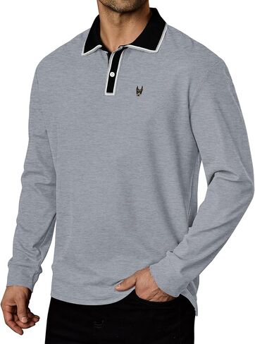 Men Pique Long Sleeve Polo Casual Business Doberman Embroidery Color Block Collared Shirt (S-XXL) in Saudi Arabia