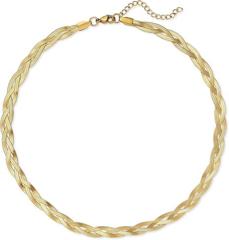 18K Gold Plated Necklace for Women Chunky – Chunky Gold Necklace & Herringbone Chain Choker Necklace Trendy Dainty, Stainless Steel Non-Tarnish in Saudi Arabia