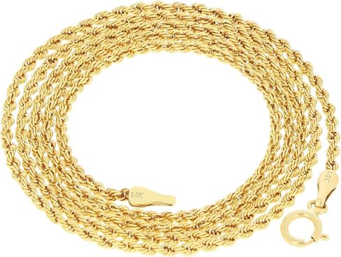 Nuragold 14k الذهب الأصفر الحقيقي 1.5mm حبل سلسلة قطع الماس قلادة (16 "-24") مجوهرات إيطالية لذيذة للرجال والنساء in Saudi Arabia