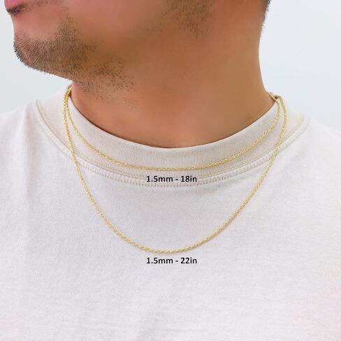 Nuragold 14k الذهب الأصفر الحقيقي 1.5mm حبل سلسلة قطع الماس قلادة (16 "-24") مجوهرات إيطالية لذيذة للرجال والنساء in Saudi Arabia