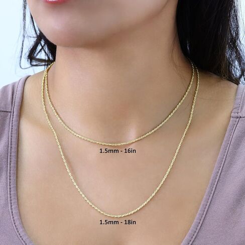Nuragold 14k الذهب الأصفر الحقيقي 1.5mm حبل سلسلة قطع الماس قلادة (16 "-24") مجوهرات إيطالية لذيذة للرجال والنساء in Saudi Arabia