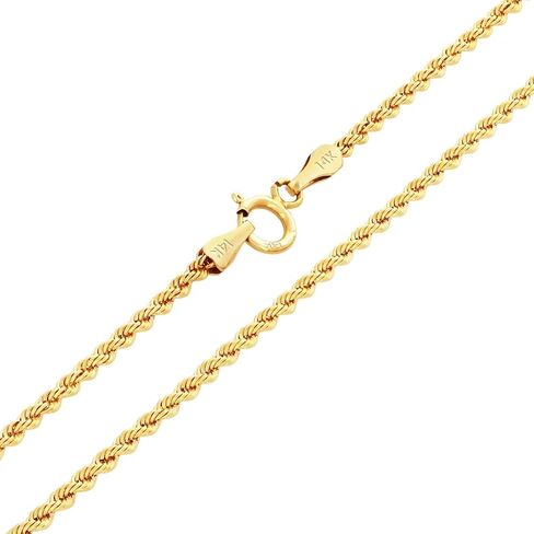 Nuragold 14k الذهب الأصفر الحقيقي 1.5mm حبل سلسلة قطع الماس قلادة (16 "-24") مجوهرات إيطالية لذيذة للرجال والنساء in Saudi Arabia