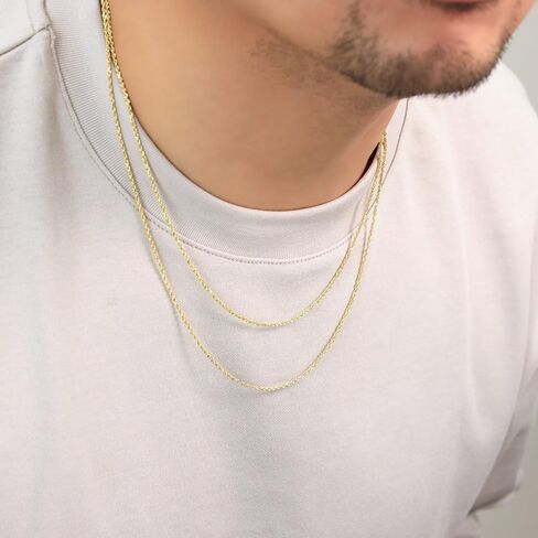 Nuragold 14k الذهب الأصفر الحقيقي 1.5mm حبل سلسلة قطع الماس قلادة (16 "-24") مجوهرات إيطالية لذيذة للرجال والنساء in Saudi Arabia