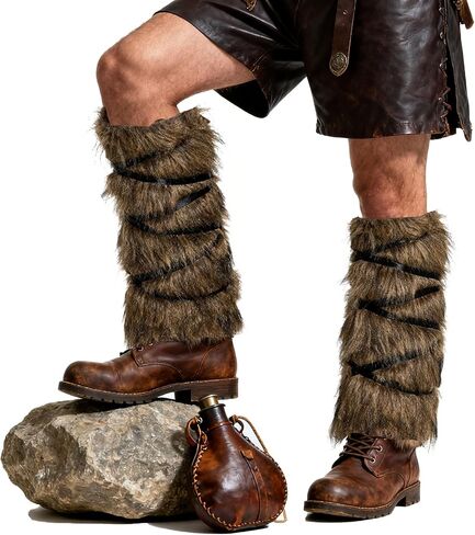 Zando Viking Fur Boot Covers Brown Furry Leg Warmers - Women Men Medival Renaissance Costume Halloween Cosplay Accessories in Saudi Arabia