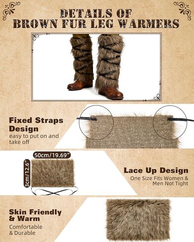 Zando Viking Fur Boot Covers Brown Furry Leg Warmers - Women Men Medival Renaissance Costume Halloween Cosplay Accessories in Saudi Arabia
