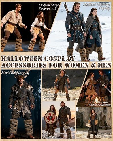 Zando Viking Fur Boot Covers Brown Furry Leg Warmers - Women Men Medival Renaissance Costume Halloween Cosplay Accessories in Saudi Arabia