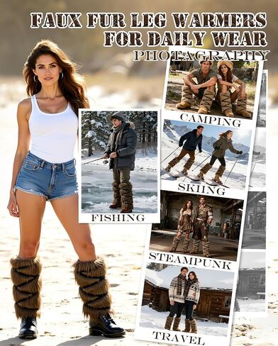 Zando Viking Fur Boot Covers Brown Furry Leg Warmers - Women Men Medival Renaissance Costume Halloween Cosplay Accessories in Saudi Arabia