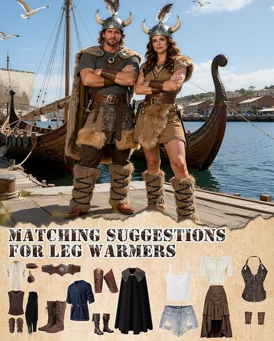 Zando Viking Fur Boot Covers Brown Furry Leg Warmers - Women Men Medival Renaissance Costume Halloween Cosplay Accessories in Saudi Arabia