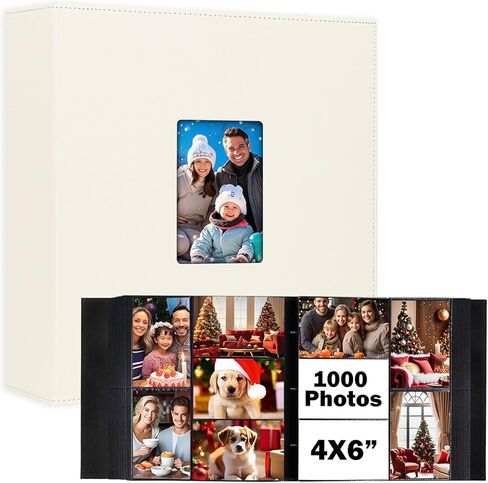 Photo Album 4x6 1000 Pockets, Extra Large Capacity Linen Cover with Front Window 4 x 6 Picture Album Holds 1000 Horizontal and Vertical Photos, Acid-free Pages 4x6 Wedding Family Photo Album (Black) in Kuwait