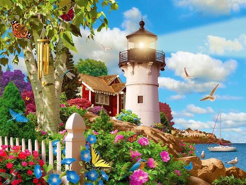 لغز Springbok Stairway to Serenity 500 قطعة للكبار من Arist Alan Giana - حديقة ملونة بجوار المحيط - الحجم النهائي 23.5 بوصة × 18 بوصة in Kuwait
