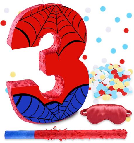 16 Inch Number 4 Spider Web Pinata with 16 Inch Piñata Stick Blindfold Confetti for Boy Girl Kids 4th Birthday Party Decorations (4th) in Saudi Arabia