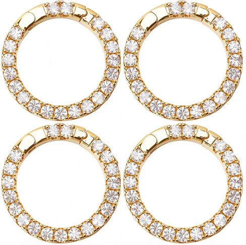 Sunnyclue 1 Box 4pcs Gold Round Carabiner Clips Spring O Ring Clip Bulk 20mm Zirconia Zirconia Real 18K Gold Plated Brass -keychain bukle gate bate for beac key bage forms diy crafts accessories in Saudi Arabia