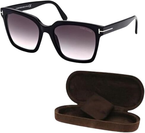 Tom Ford FT0952 SELBY نظارة شمسية مربعة الشكل + حزمة مع طقم تنظيف النظارات eSHADES، 55 مم، أسود لامع (55 مم) in Saudi Arabia