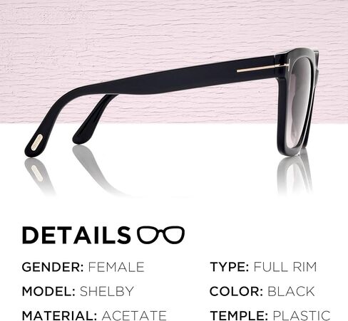 Tom Ford FT0952 SELBY نظارة شمسية مربعة الشكل + حزمة مع طقم تنظيف النظارات eSHADES، 55 مم، أسود لامع (55 مم) in Saudi Arabia