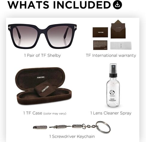 Tom Ford FT0952 SELBY نظارة شمسية مربعة الشكل + حزمة مع طقم تنظيف النظارات eSHADES، 55 مم، أسود لامع (55 مم) in Saudi Arabia
