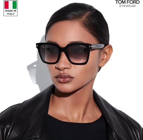 Tom Ford FT0952 SELBY نظارة شمسية مربعة الشكل + حزمة مع طقم تنظيف النظارات eSHADES، 55 مم، أسود لامع (55 مم) in Saudi Arabia