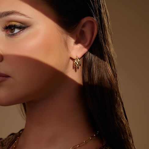 MILLA أقراط ذهبية مكتنزة للنساء، حلقات ذهبية سميكة ثلاثية وأقراط حلقية فضية، لا تسبب الحساسية in Kuwait