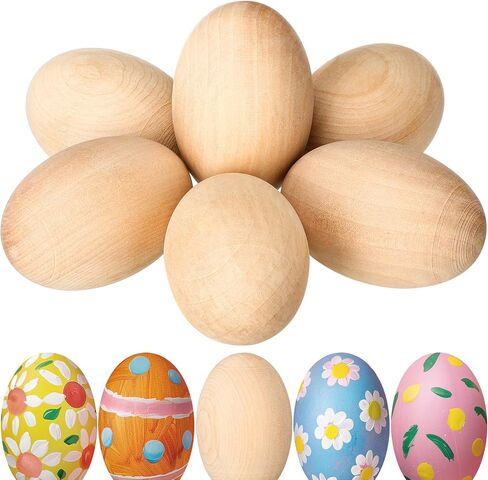 Marsui 12 Pcs 3.25×2.3 Inch Large Wooden Easter Eggs for Painting Fake Chicken Eggs Bulk, Smooth Wooden Eggs for Easter Crafts Decor Toy Food (White) in Kuwait