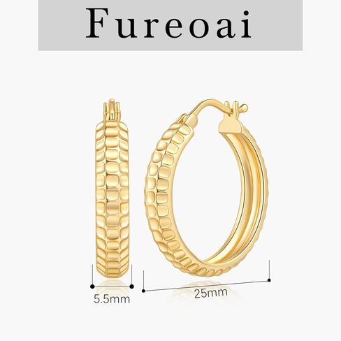 Gold Earrings for Women 14K Gold Hoops Earrings for Women Hoop Earring for Womens Hoops Textured Square-Pattern Design Womens Hoop Earring in Saudi Arabia