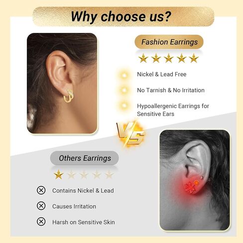 14K Gold Plated Hoop Earrings for Women – Lightweight Trendy Chunky Hoops, Hypoallergenic Gold or Silver Earrings Jewelry in Saudi Arabia