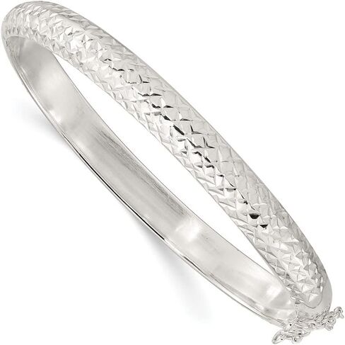 Diamond2Deal Sterling Silver Rhodium-plated Polished and Diamond-Cut 7.00mm Hinged Bangle Bracelet for Mom in Saudi Arabia