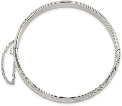 Diamond2Deal Sterling Silver Rhodium-plated Polished and Diamond-Cut 7.00mm Hinged Bangle Bracelet for Mom in Saudi Arabia