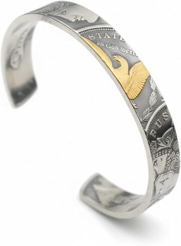 Morgan Silver Coin Bracelet – Handcrafted 90% Silver 1921 Morgan Dollar Adjustable Bracelet, Dual-Sided Eagle & Liberty Design, Unisex Vintage Heritage Jewelry in Saudi Arabia