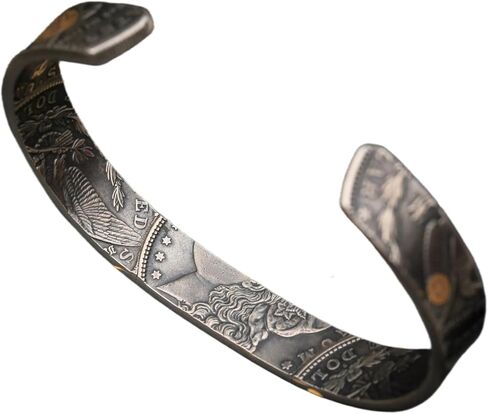 Morgan Silver Coin Bracelet – Handcrafted 90% Silver 1921 Morgan Dollar Adjustable Bracelet, Dual-Sided Eagle & Liberty Design, Unisex Vintage Heritage Jewelry in Saudi Arabia