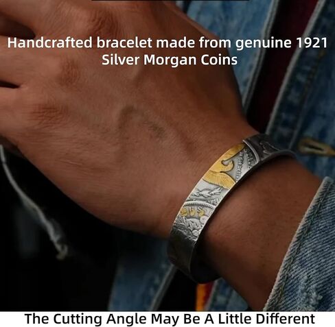 Morgan Silver Coin Bracelet – Handcrafted 90% Silver 1921 Morgan Dollar Adjustable Bracelet, Dual-Sided Eagle & Liberty Design, Unisex Vintage Heritage Jewelry in Saudi Arabia