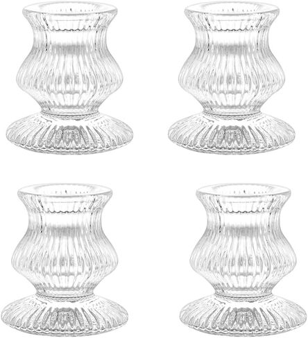 4Pcs Glass Candle Holders,Small Candlestick Holder for Fall Wedding Party Dinner Table Centerpiece,Glass Taper Candle Holders for Living Room,Christmas Halloween Festival Decor (Type C) in Saudi Arabia