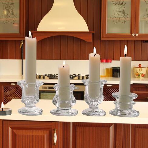4Pcs Glass Candle Holders,Small Candlestick Holder for Fall Wedding Party Dinner Table Centerpiece,Glass Taper Candle Holders for Living Room,Christmas Halloween Festival Decor (Type C) in Saudi Arabia