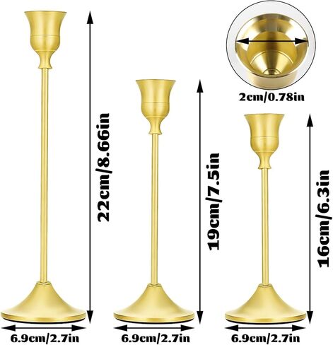 BLMHTWO 6 Pcs Gold Candle Holders,Candlestick Holder Metal Tall Taper Candle Holders Vintage Wedding Table Decor for Dining Table, Party, Cabinet in Saudi Arabia