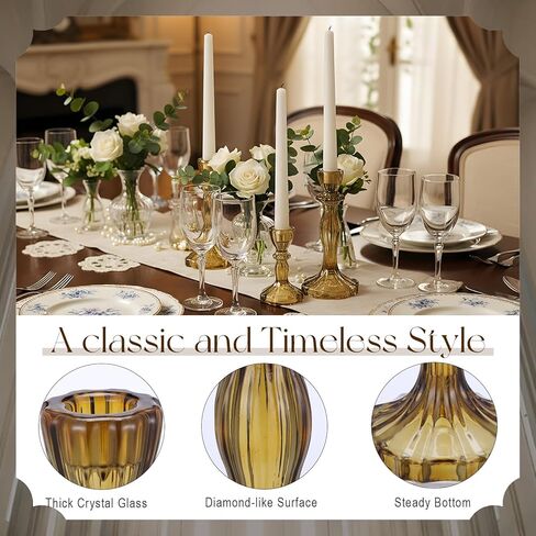 Mumufy 12 Pcs Taper Candle Holders Valentines Glass Candlestick Holder Fit 0.8 Inch Candles 4'' 6'' 8'' Tall Crystal Decorative Candlestick Stand Centerpiece for Valentines Wedding Proposal (Amber) in Saudi Arabia