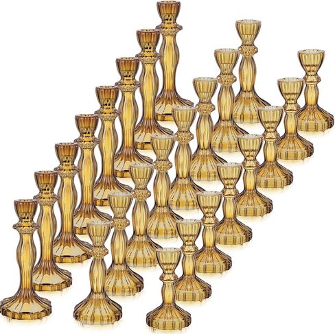 Mumufy 12 Pcs Taper Candle Holders Valentines Glass Candlestick Holder Fit 0.8 Inch Candles 4'' 6'' 8'' Tall Crystal Decorative Candlestick Stand Centerpiece for Valentines Wedding Proposal (Amber) in Saudi Arabia