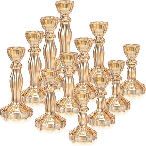 Mumufy 12 Pcs Taper Candle Holders Valentines Glass Candlestick Holder Fit 0.8 Inch Candles 4'' 6'' 8'' Tall Crystal Decorative Candlestick Stand Centerpiece for Valentines Wedding Proposal (Amber) in Saudi Arabia