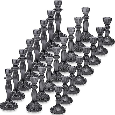 Mumufy 12 Pcs Taper Candle Holders Valentines Glass Candlestick Holder Fit 0.8 Inch Candles 4'' 6'' 8'' Tall Crystal Decorative Candlestick Stand Centerpiece for Valentines Wedding Proposal (Amber) in Saudi Arabia