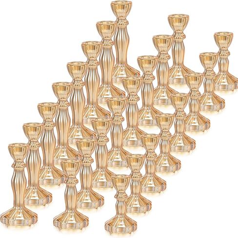 Mumufy 12 Pcs Taper Candle Holders Valentines Glass Candlestick Holder Fit 0.8 Inch Candles 4'' 6'' 8'' Tall Crystal Decorative Candlestick Stand Centerpiece for Valentines Wedding Proposal (Amber) in Saudi Arabia