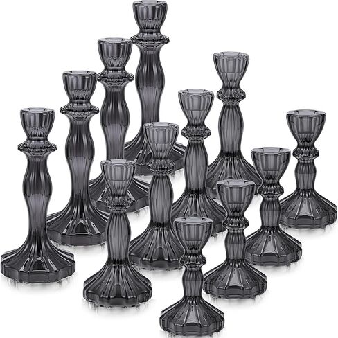Mumufy 12 Pcs Taper Candle Holders Valentines Glass Candlestick Holder Fit 0.8 Inch Candles 4'' 6'' 8'' Tall Crystal Decorative Candlestick Stand Centerpiece for Valentines Wedding Proposal (Amber) in Saudi Arabia