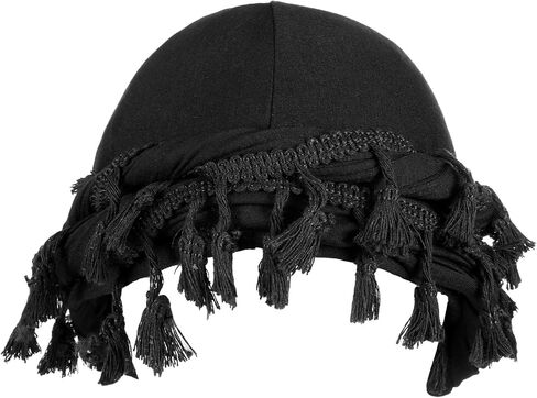 عمامة للرجال مبطنة بالساتان، غطاء للرأس Durag مربوط مسبقًا بشراشيب، قبعة صغيرة كلاسيكية ملتوية مع شرابة مبطنة بالساتان، قبعة نوم عمامة هالة سوداء in Kuwait