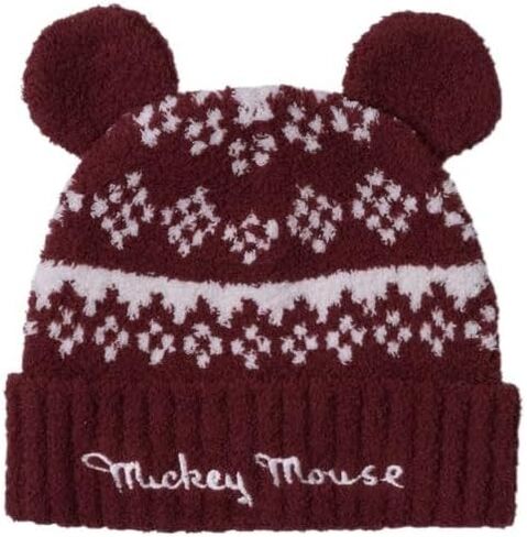 Barefoot Dreams® CozyChic® Unisex Disney Mickey Fair Isle Beanie, Crimson-Cream in Saudi Arabia