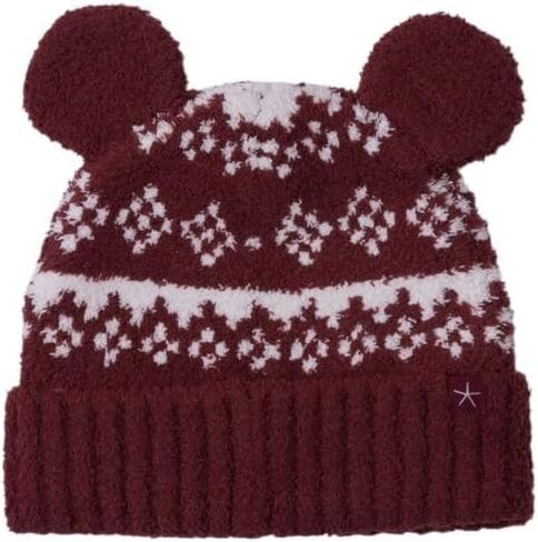 Barefoot Dreams® CozyChic® Unisex Disney Mickey Fair Isle Beanie, Crimson-Cream in Saudi Arabia