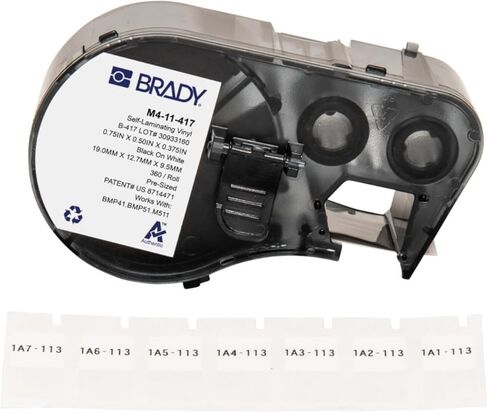 ملصقات برادي الأصلية (M4-48-427) ذاتية التصفيح من الفينيل بارتفاع 2.54 سم × عرض 0.75 سم، أسود على أبيض، شفاف، 200 ملصق. للاستخدام مع طابعات الملصقات BMP41 وBMP51 وM511 in Kuwait