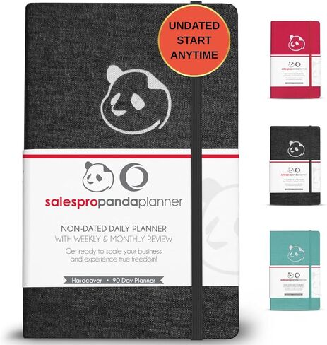 مخطط الباندا مخطط Salespro اليومي غير المؤرخ مع تخطيطات يومية أسبوعية وشهرية - مجلة المبيعات والإنتاجية لمدة 90 يومًا لتحديد الأهداف وتتبعها - غطاء من القماش الناعم مقاس 5.75 بوصة × 8.25 بوصة (أسود) in Kuwait